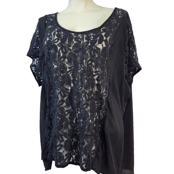 Torrid Black Short Sleeve Lace Sheer Blouse - Picture 1 of 8